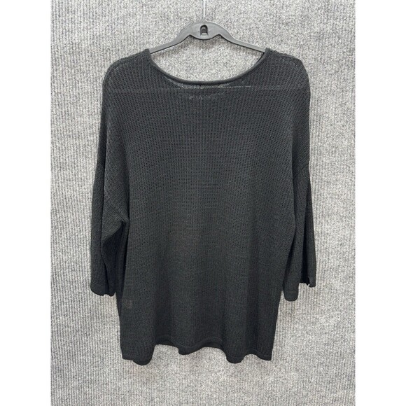 J Jill Open Knit Linen Blend Top Women’s XL Black 3/4 Sleeve Round Neck Coverup - Picture 3 of 9